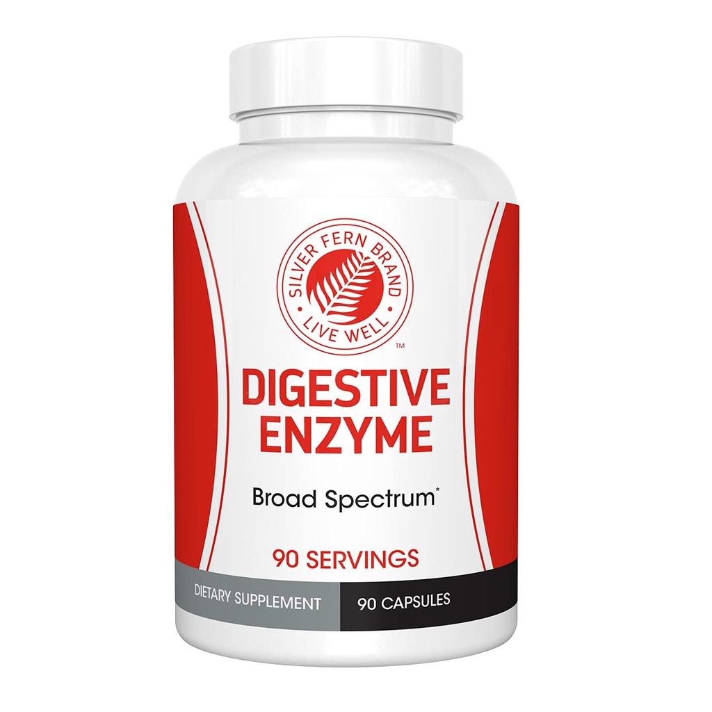 Silver Fern Brand Ultimate Digestive Enzyme Supplement - 1 flaska = 90 kapslar - High Potency, Multi Enzyme - Digestive Comfort & Food Tolerance - Hemicullulase, Peptidase, Maltase, Mer