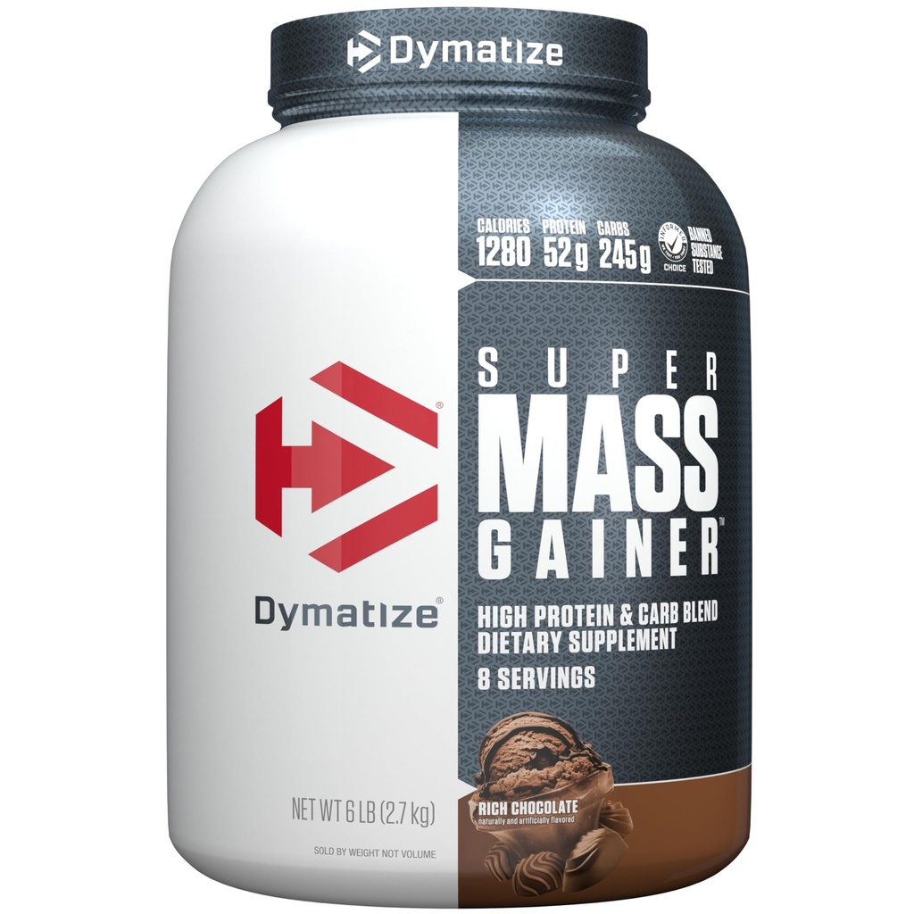 Dymatize Super Mass Gainer Protein Powder, Rich Chocolate, 52g Protein, 1g Kreatin, 1280 Kalorier, 10.7g BCAAs, 245g Carbs, Innehåller Whey Protein Powder, Isolate och Casein (8 portioner)