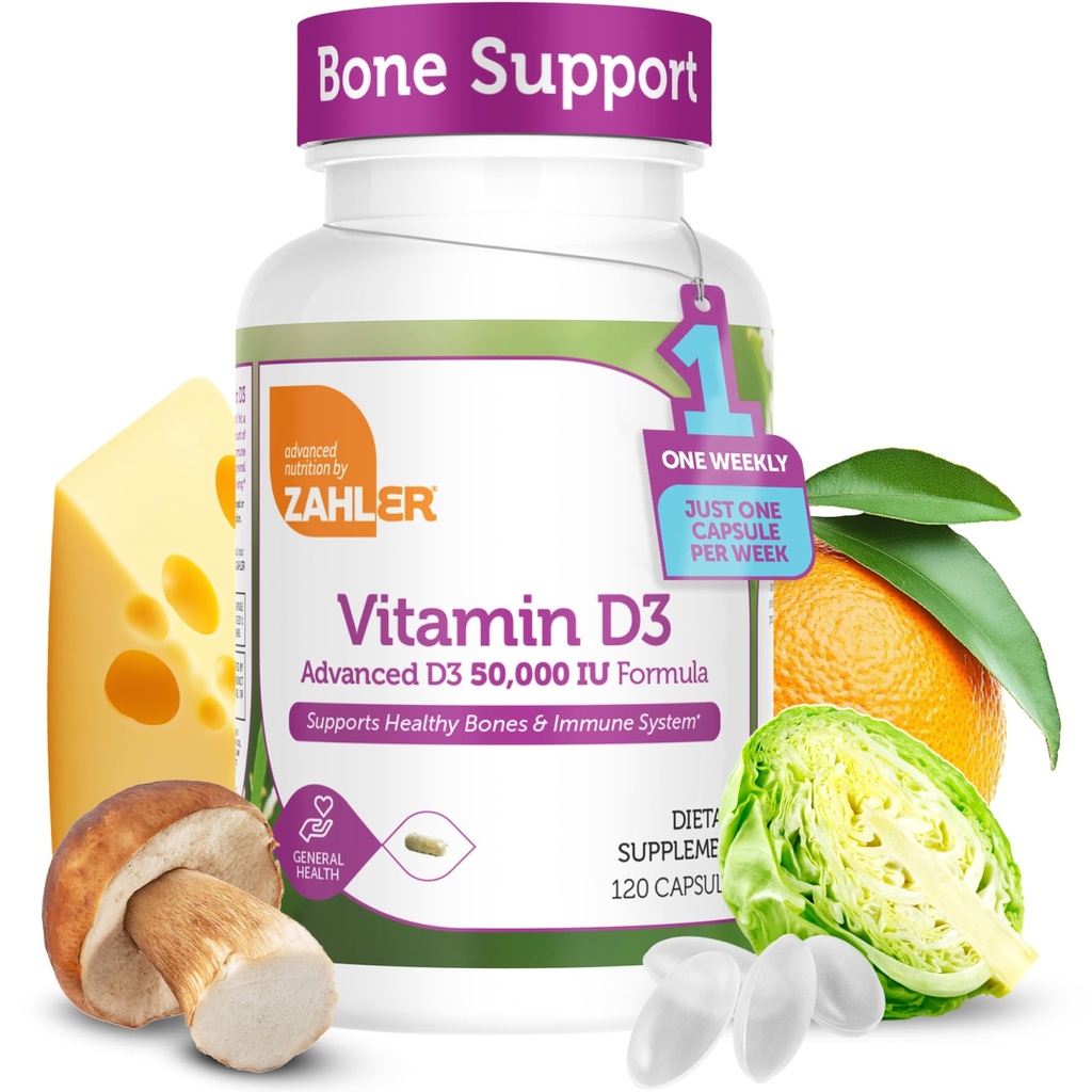 Zahler - Avancerad vitamin D3 50000 IE kapslar (120 greve) Kosher vegetarisk vänlig vitamin D för immunstöd, ben, tänder och muskelhälsa - Veckovis D3 Vitamin Supplement- Easy Swallow Vitamin D3.
