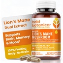 Bold Botanica Lion's Mane Mushroom Capsules - 100% Fruiting Body - Concentrated Organic Lion's Mane Extracts - Nootropic Brain Health - Memory, Mood, Immune Support - 60 Vegan Capsules