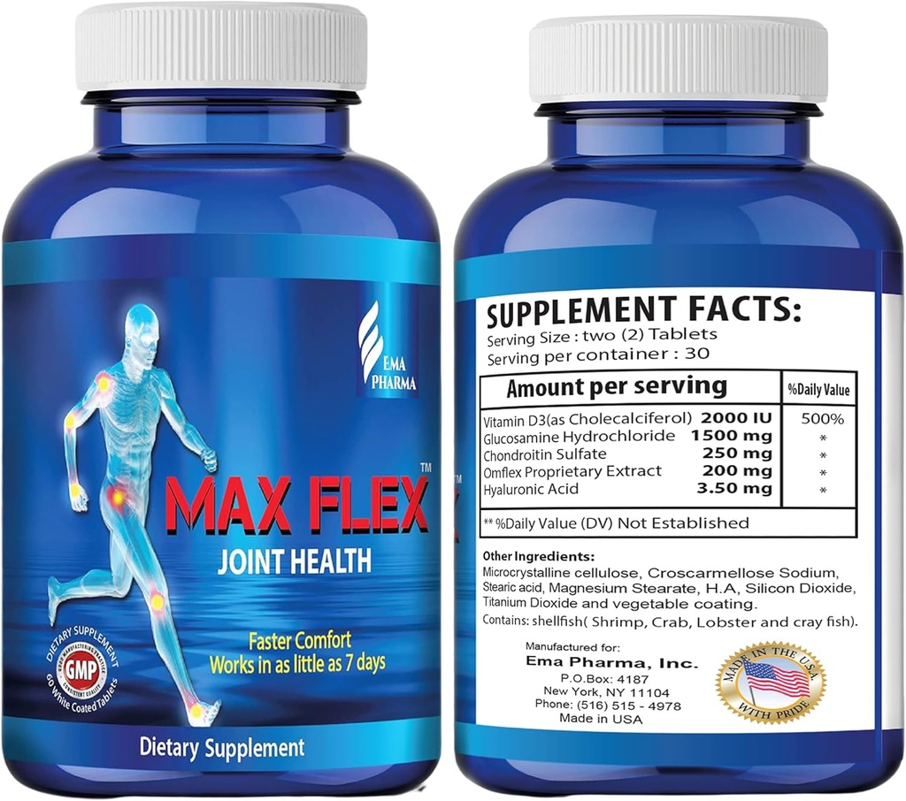 MAX FLEX UC II, Collagen Supplement for Joint Health – Avancerad Joint Support Supplement med Glucosamine, Chondroitin, Joint Inflammatory Relief as Turmeric – Gluten Free – 60 tabletter, 2 tabletter/Day