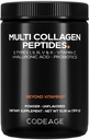 Codeage Multi Collagen Peptides Powder + Probiotics Black Edition, Vitamin C, Hyaluronic Acid Powder Supplement, Grass-Fed, Hydrolyzed, Zero Carbs, Typ I, II, III, V & X, Unflavored, 10.58oz