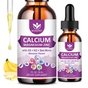 Calcium Citrate 1000mg med vitamin D3 för kvinnor och män - Liquid Calcium Magnesium Zink D3 K2 Supplement för ben, tänder stöd, sockerfri, Vegan, Banana Flavor - 1 Fl Oz (2 Pack)