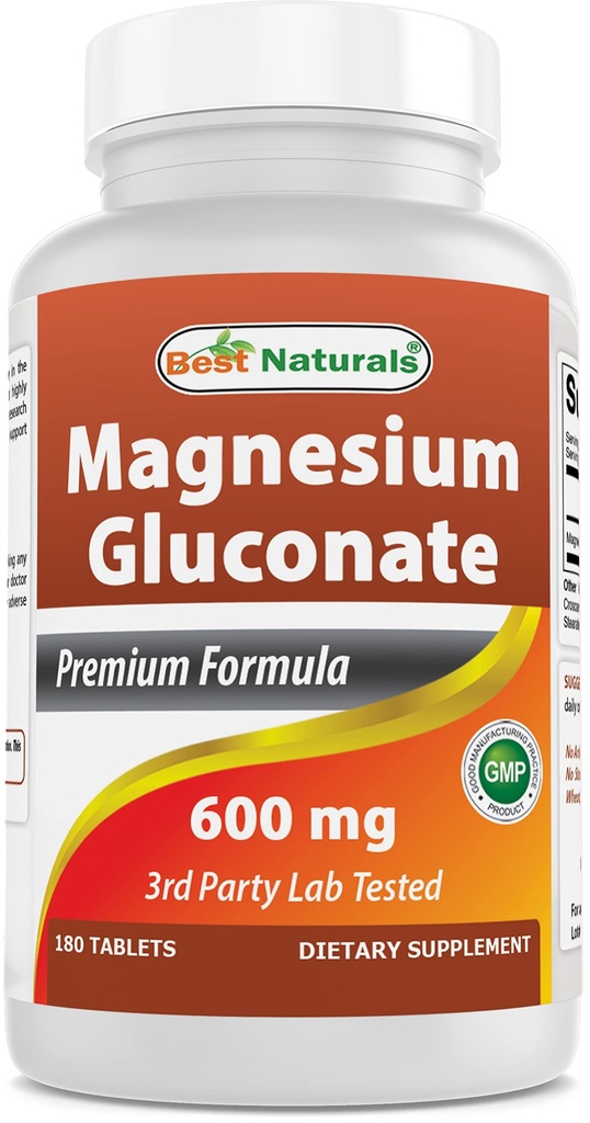 Bästa Naturals Magnesium Glukonat (35 mg Elemental Magnesium från 600mg Magnesium Glukonat) 180 tabletter