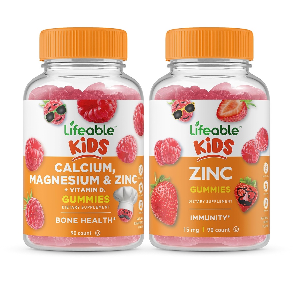 Livliga Calcium Magnesium & Zink Kids + Zink Kids, Gummies Bundle - Great Tasting, Vitamin Supplement, Gluten Free, GMO Free, Chewable Gummy