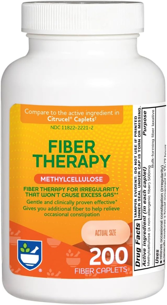 Rite Aid Fiber Therapy Soluble Fiber Supplement 200 Caplets, 500mg Methylcellulose, Laxatives for Constipation, Fiber Pills för vuxna