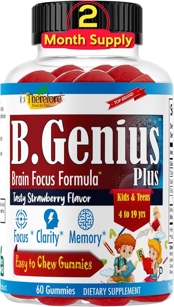 B.Genius Calming Ashwagandha Gummies for Kids and Teens | Calm Sleep and Relax Mood | Kids Gummies for Daily Focus | All Natural Vegan Raspberry Flavor, Non-GMO, Tredjepartstestade | 60 Ct