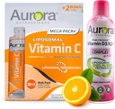 Aurora Nutrascience Mega Liposomal Vitamin C 32 Pack + Vitamin D3 / K2 flaska - Tillägg för immunstöd och kognitiv hälsa - 32 portioner