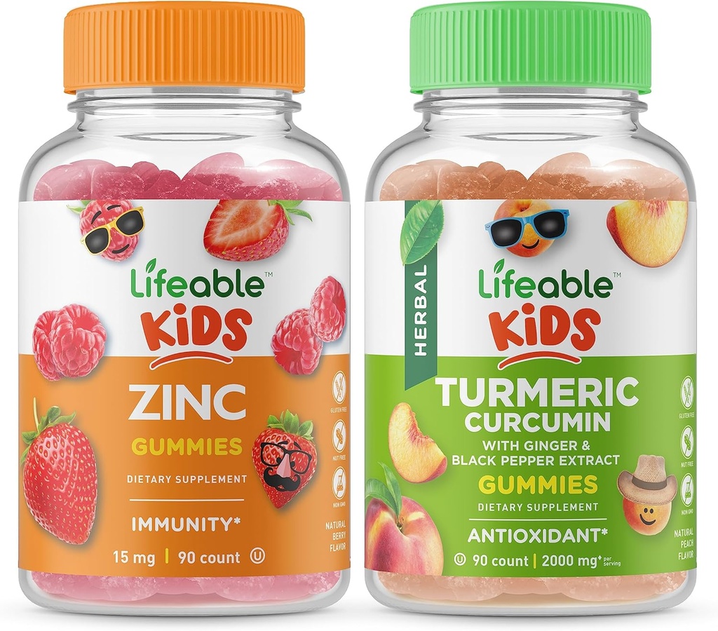 Livliga Zink Kids + Turmeric Curcumin Kids, Gummies Bundle - Great Tasting, Vitamin Supplement, Gluten Free, GMO Free, Chewable Gummy