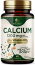 Kalcium 1200 mg med vitamin D3 - Benhälsotillskott, D-vitamin och kalciumtillskott för kvinnor och män - Benstyrka, tänder och immunstöd, naturens kalciumpiller, buteljerade i USA - 60 tabletter