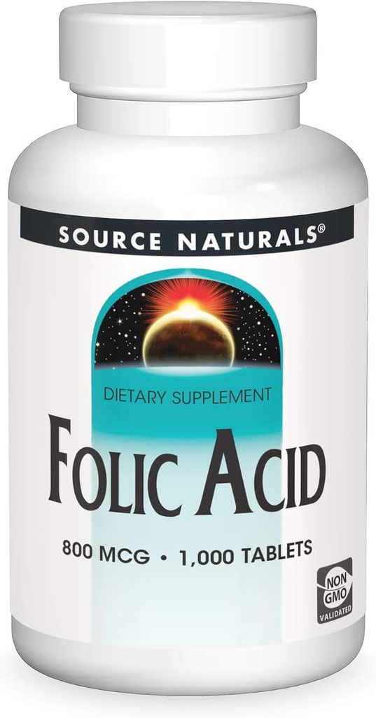 Källa Naturals Folic Acid 800 mcg Kosttillskott - 1000 tabletter