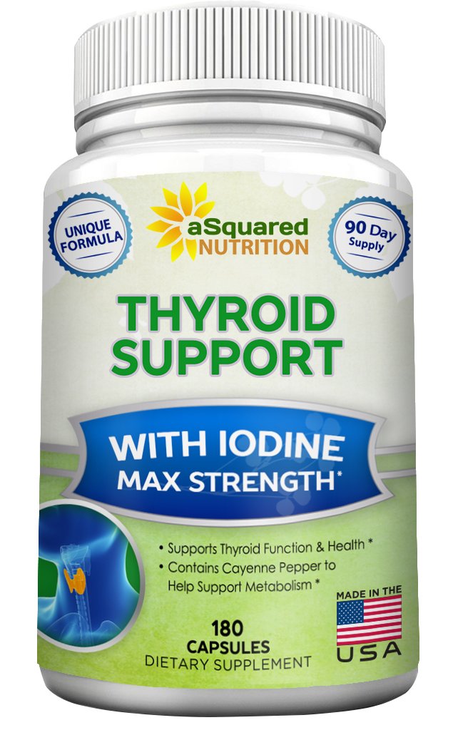 aSquared Nutrition Premium Thyroid Support Supplement med jod (180 kapslar) - Bästa Herbal & Vitamin Complex Pills w / B12, Ashwagandha, Bladderwrack & Kelp - Hjälpare för hälsosam Hormon & Energi