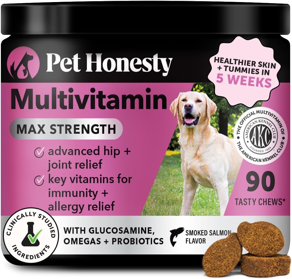 Hund Multivitamin Max Styrka - 15 i 1 Vitaminer för hälsa och hjärta - Essentials Fish Oil, Glukosamin, Probiotika, Omega Fish Oil - Multivitaminer Supplements för hud och rock