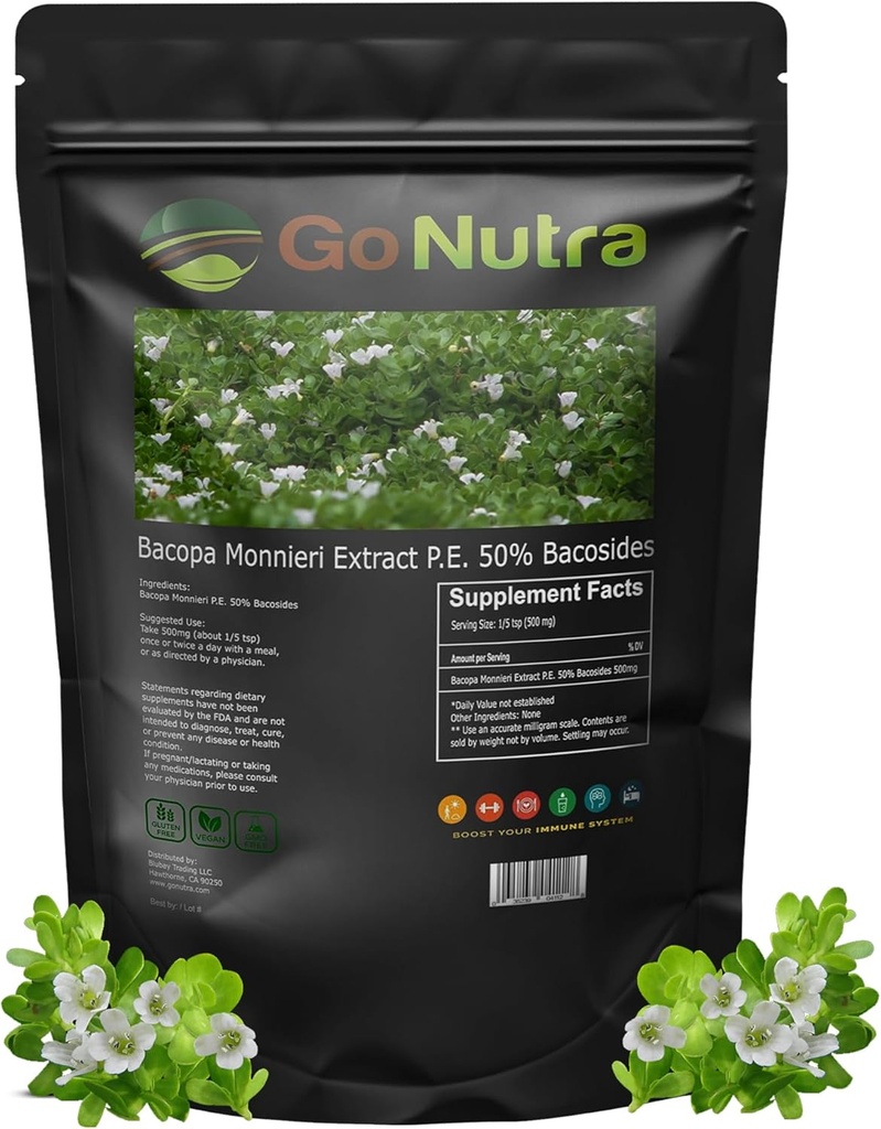 Gå Nutra Bacopa Extract Powder (Bacopa Monnieri) 50% Bacosides - Herbal Extract Brahmi Supplement (8 oz.)