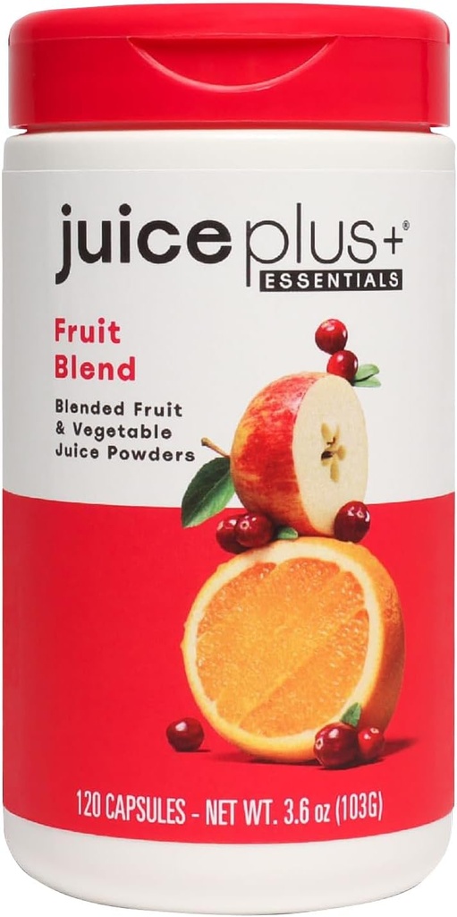 JuicePlus + Fruit Blend: Plant-Based Whole Food Supplement med Apple, Peach, Cranberry, & More! - Vegan, Gluten-Free, Non-GMO, Kosher - Packad med växtbaserade vitaminer - 1 flaska (60 portioner)