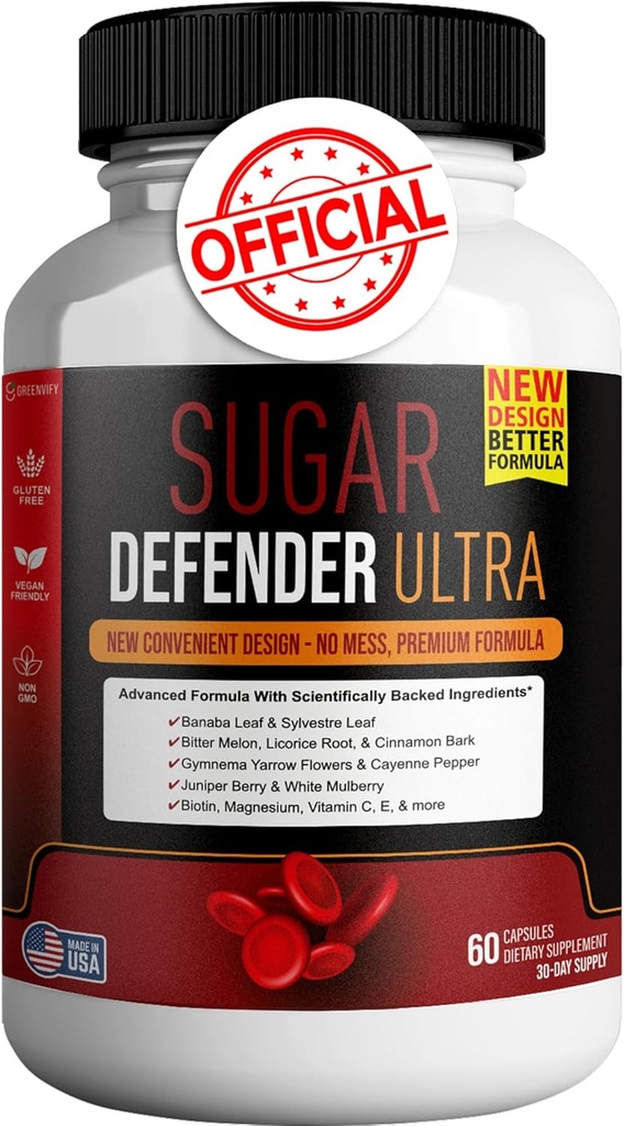 Sugar Defender Ultra - Avancerad formel med vitaminer, mineraler, Banaba Leaf och mer - 60 kapslar, Vegan, icke-GMO, Glutenfri (1)