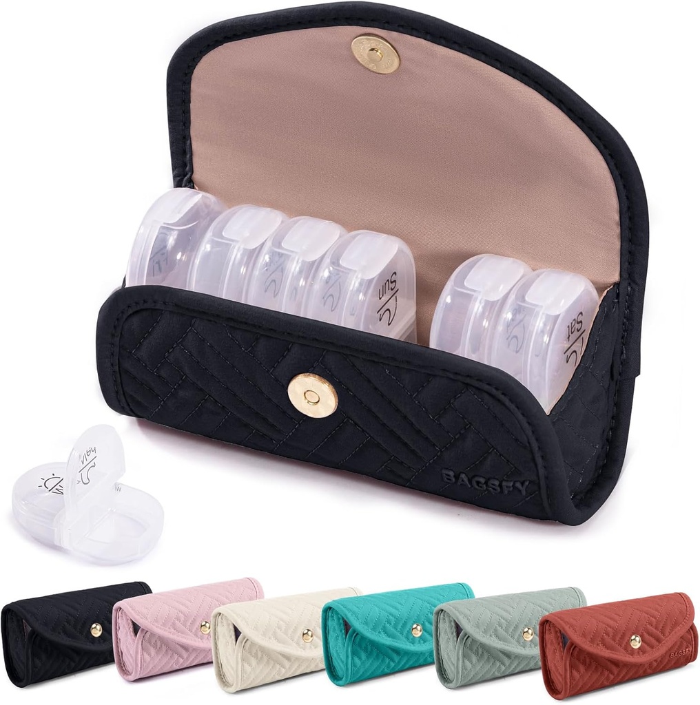 BAGSFY Weekly Pill Organizer 2 gånger om dagen i ett sött tygfall, Medicin Bag, AM PM Pill Box 7 Day, Portable Medication Travel Case för piller, vitaminer, fiskoljor, tillägg.