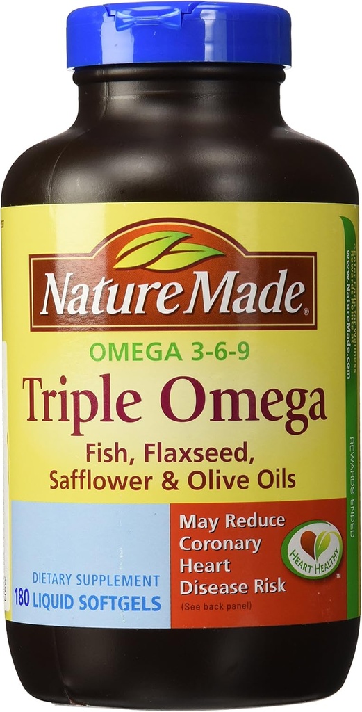 Nature Made Triple Omega 3 6 9 - Fisk, Flaxseed, Safflower & Olive Oljor - 180 Softgels