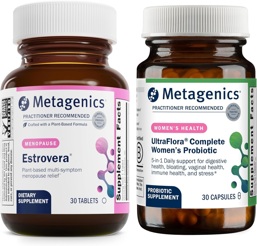 Metagenics HerWellness Estrovera (30 Tablets) & UltraFlora Complete Women's Probiotic (30 Capsules) - Hormone-Free Menopause Support - Aids Digestive Health