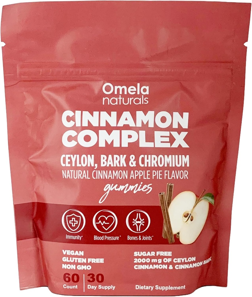 Sugar-Free Ceylon Cinnamon Complex Gummies Apple Cinnamon Flavor | Immune Support & Antioxidant Supplements | 2000mg Cinnamon Complex med Chromium | Vegan, icke-GMO, Gluten-Free | 60ct