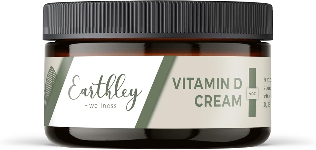 Earthley Wellness Vitamin D Cream, Natural Topical Vitamin D med vitamin A, D och K2, Hjärthälsa, hudhälsa och graviditet, Cod Liver Oil Base (4 oz, vitamin D Cream)