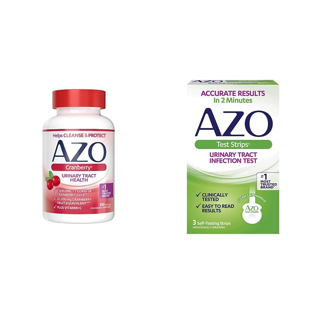 AZO Cranberry Urinary Tract Health Supplement & Urinary Tract Infection (UTI) Test Strips, exakta resultat i 2 minuter, kliniskt testad, lätt att läsa resultat, 3 greve