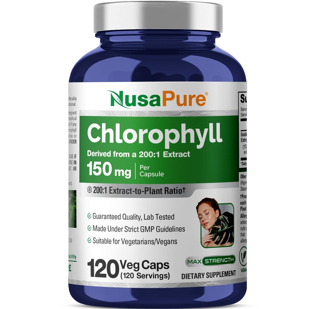 NusaPure Chlorophyll 200:1 Extrakt, 150 mg Likvärdigt till 30 000 mg per kapsel 120 Vegetariska Caps (Non-GMO, Vegan)