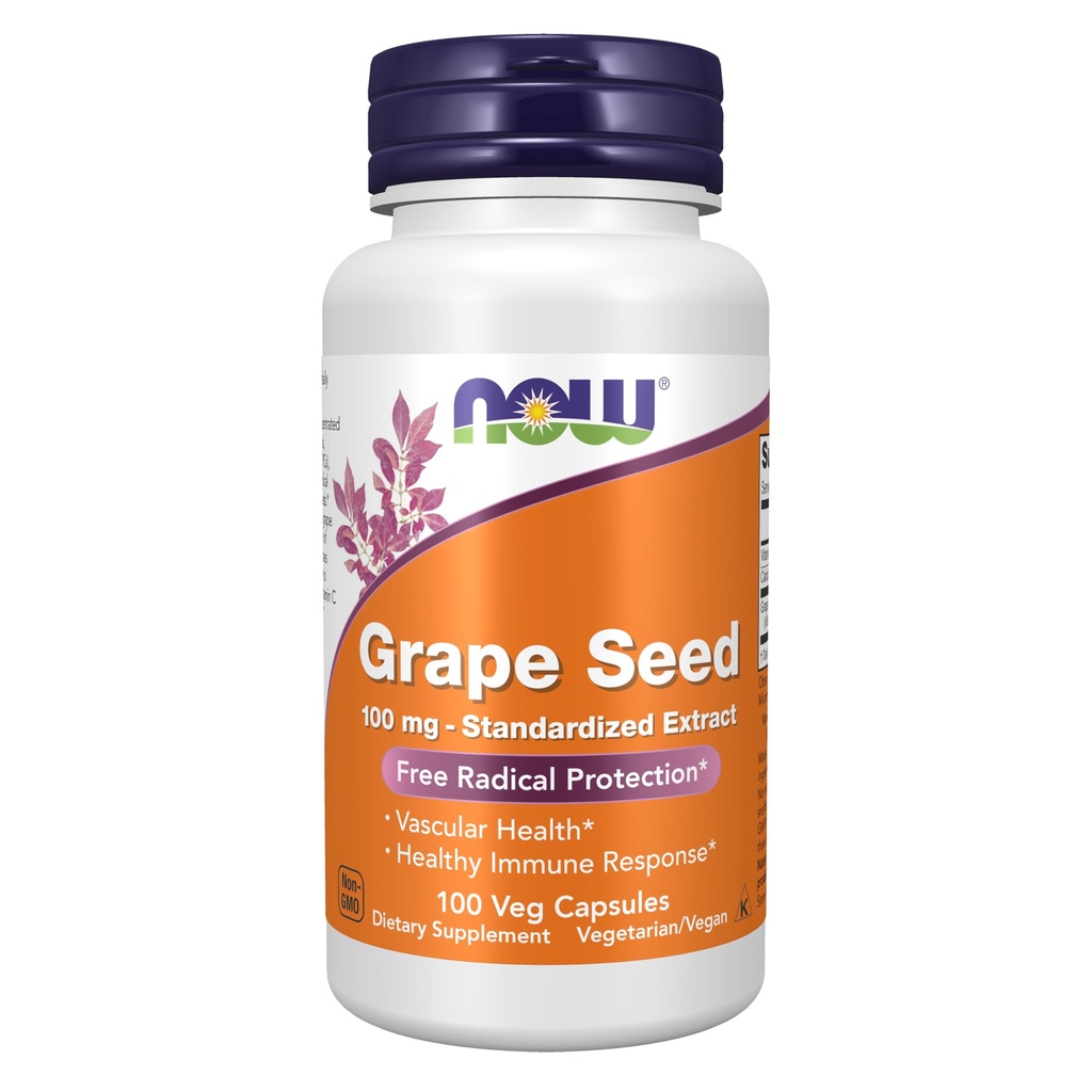 NU Supplements, Grape Seed 100 mg - Standardiserat extrakt, högkoncentrerat extrakt med ett minimum av 90% polyfenoler, med vitamin C, 100 Veg kapslar