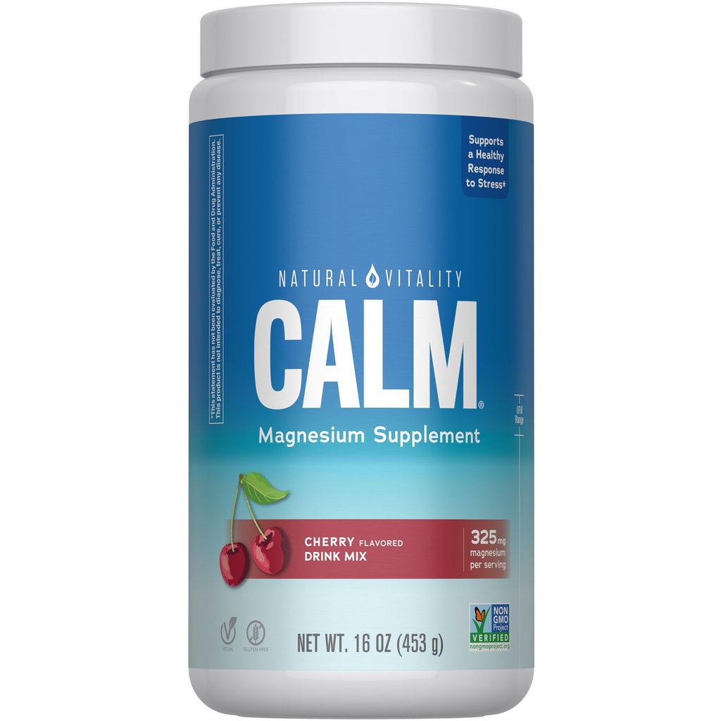 Natural Vitality Calm, Magnesium Supplement, Anti-Stress Drink Mix Powder, Gluten Free, Vegan & Non-GMO, Cherry, 16 oz