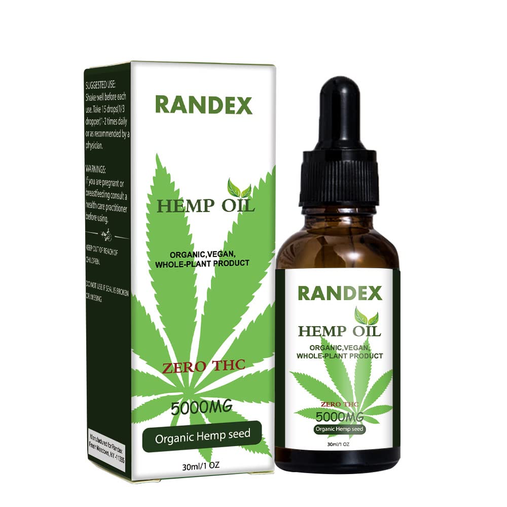 5000mg Organic Cold-Pressed Hemp Oil - Rich i Omega 3-6-9 - Natural Hemp Drops - Tillverkad i USA