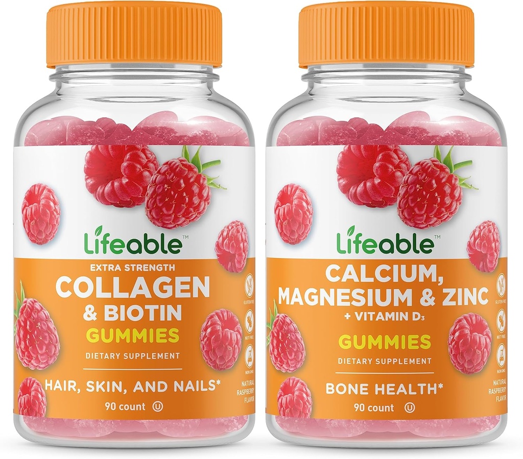 Livlig Collagen & Biotin + Calcium, Magnesium, Zink & Vitamin D, Gummies Bundle - Great Tasting, Vitamin Supplement, Gluten Free, GMO Free, Chewable Gummy