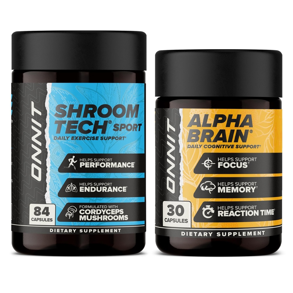ONNIT Premium Alpha Brain Bundle - Nootropic Brain Supplement (30 greve) för fokus, koncentration och minne + Shroom Tech Sport för träning, energi och kardiovaskulär prestanda (84 greve)