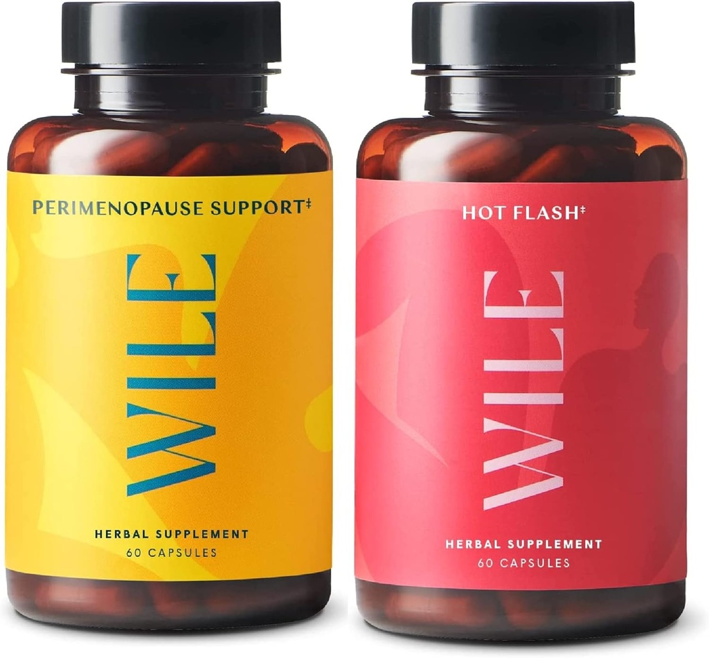 Wile Perimenopause Support + Hot Flash Supplements, 2-Pack Menopause Support för kvinnor, (2) Flaskor med 60 kapslar Varje, 120 Totalt