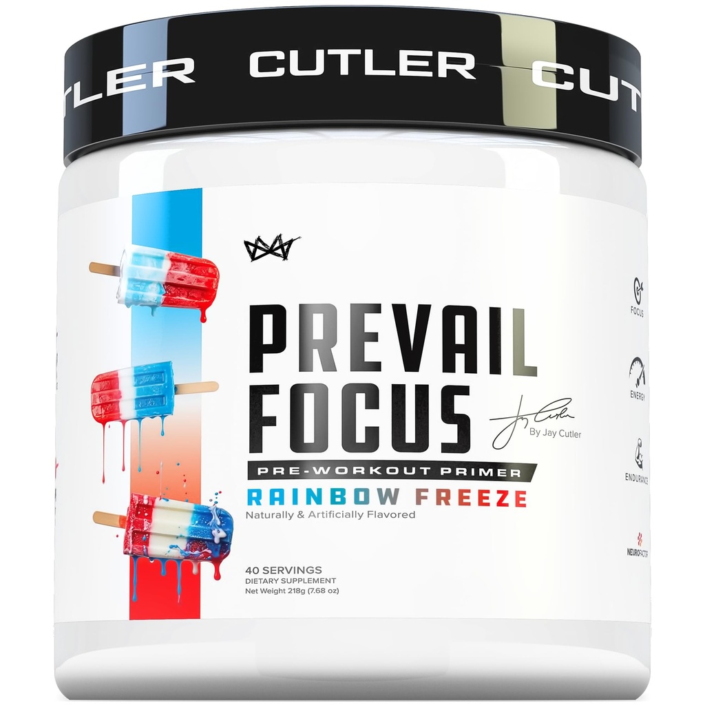 Prevail Pre Workout Powder with Nootropics: Pre Workout for Men and Women, Cutting Edge Energy and Focus Supplement with L Citrulline, Alpha GPC, L Tyrosine, Neurofactor | Rainbow Freeze, 40 SRV