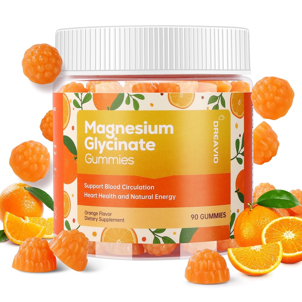 90 greve Magnesium Glycinate Gummies 400mg w / Ashwagandha Supplement - Sugar Free Zink Magnesium Glycinate Supplement Ashwagandha Gummies för vuxna Orange smak