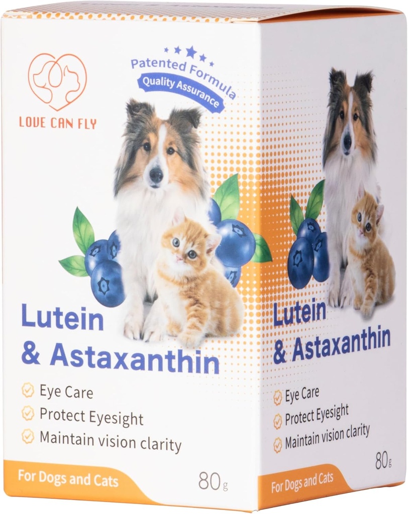 Lutein för hundar och katt Eye Supplement Astaxanthin All Natural Ingredient Human Grade Support Tear Stain Immune,Lutein Sourced från USA, Enhance Vision Health Antioxidants-2,8 Oz