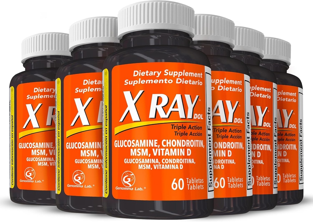 X Ray Dol Triple Action Joint Support Supplement med Glucosamine 1500mg, Chondroitin 800mg, MSM 750mg och 5X Vitamin D för Hälsosamma Joints, Bones & Cartilage - 60 Count per flaska - 6 Pack