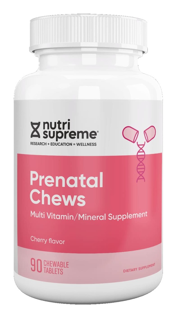 Nutri Supreme Prenatal Vitamin, Chewable Prenatal Vitamins for Women with 800 MCG of Folate, Complete Pregnancy Multivitamin with Iron, Kosher, Cherry Flavor, 90 Count