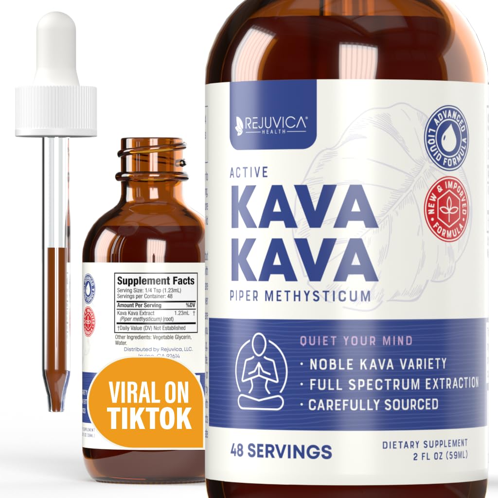 Rejuvica Health Kava Kava Root Extract Supplement - Active Kava Kava - Potent Relaxation & Calm - Liquid Extract - Piper Methysticum - Noble Variety - Naturligtvis upptar Kavalactones - 48 portioner