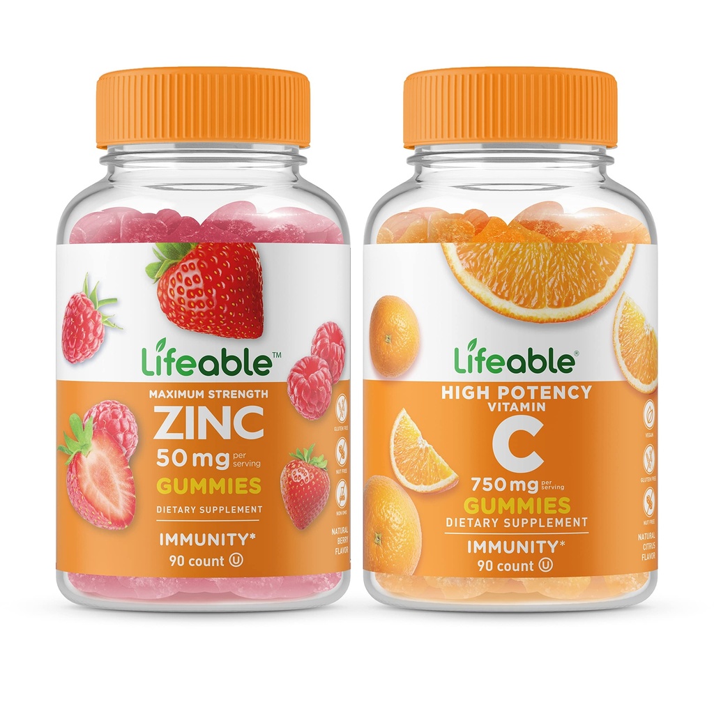 Livlig Zink 50mg + Vitamin C 750mg, Gummies Bundle - Great Tasting, Vitamin Supplement, Gluten Free, GMO Free, Chewable Gummy