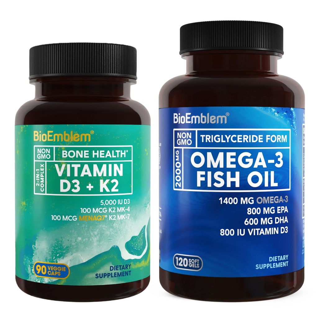 BioEmblem Vitamin D3 K2 Omega-3 Fisk Oil 2000mg