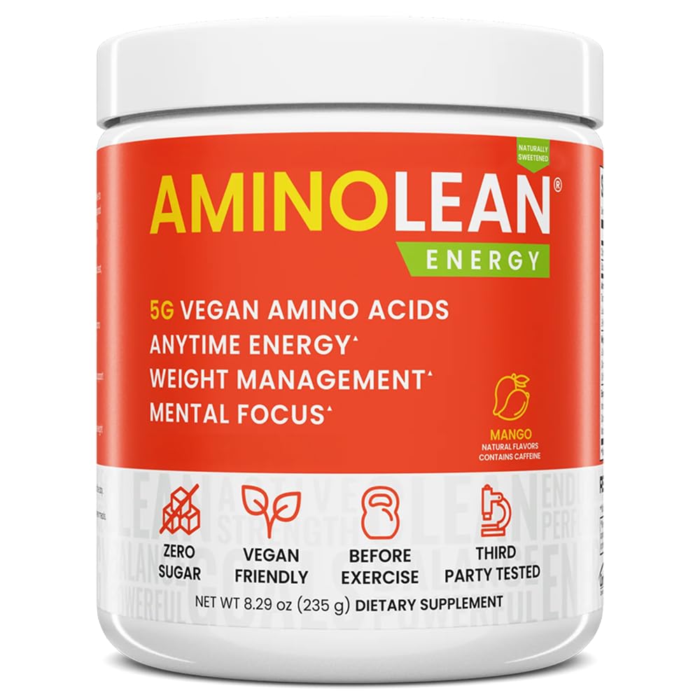 RSP NUTRITION AminoLean Natural Pre Workout Powder, Sucralose Free Amino Energy med inga artificiella färger, Vegan BCAA och vikthantering, Mango, 25 Serv