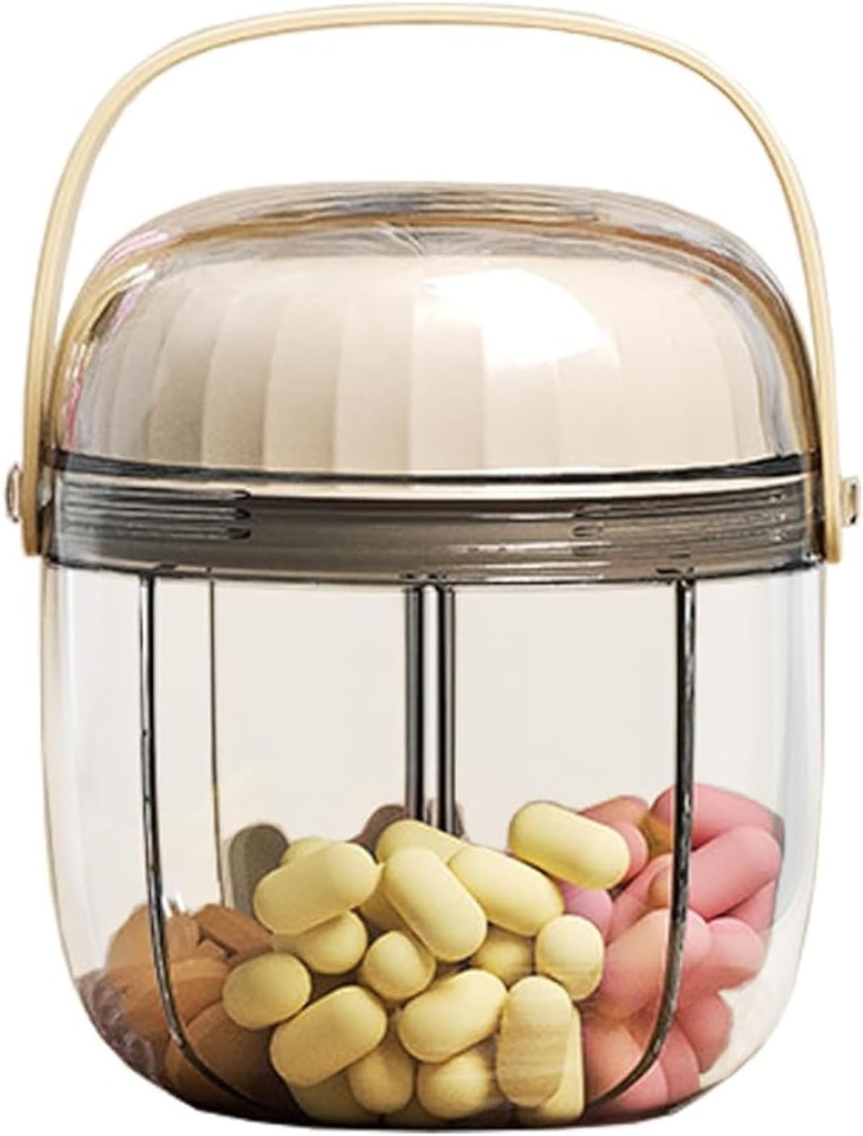 MURRI & MURRDI Pill Organizer med 4 Compartments, Travel Pill Box Portable Pill Case Anti-Mixing & Wide Opening, Compact Pill Container Holder för vitaminer Fish Oils Medications (F Cream White)