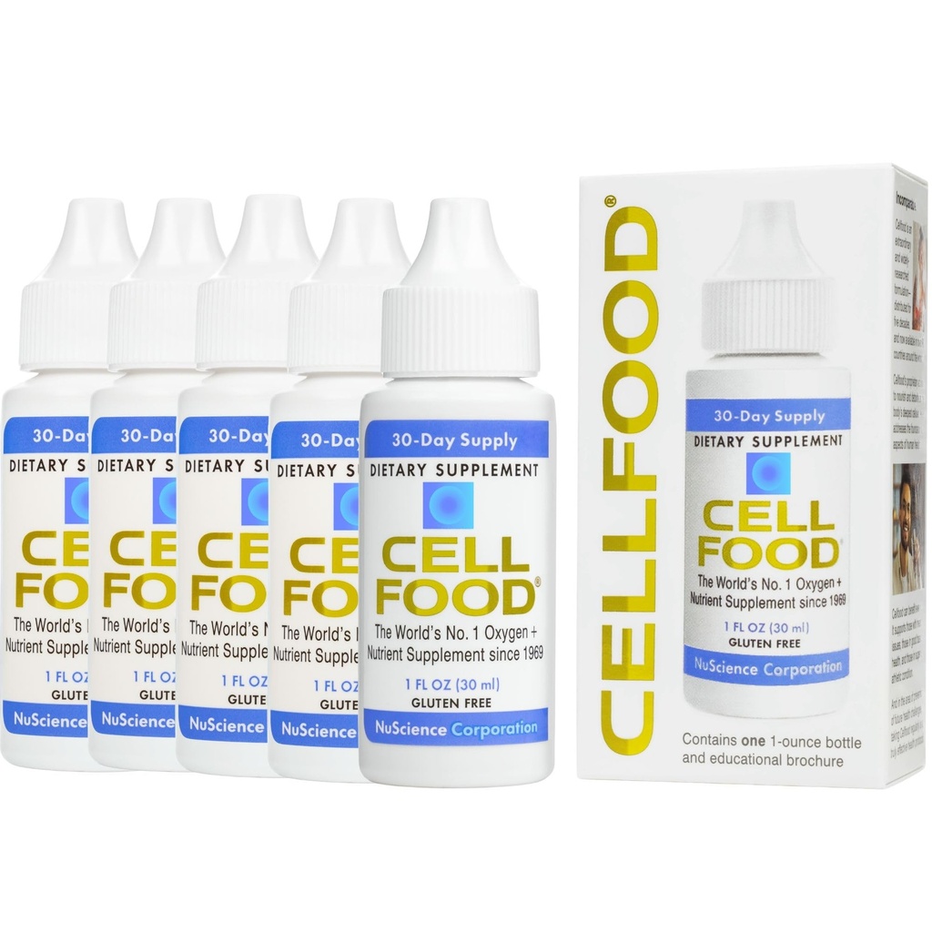 Cellfood Oxygen Boost - 1 fl oz, 5 Pack - Liquid Oxygen Supplement för Lymphatic Drainage, Altitude Sickness, Jet Lag, Trötthet, Huvudvärk, Hangovers & Energy - Gluten Free, Cert. Kosher