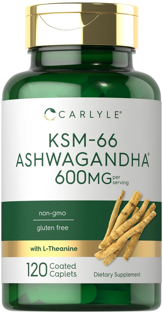 Carlyle KSM-66 Ashwagandha 600mg | 120 Caplets | Extract Supplement med L-Theanine | Vegan, icke-GMO, Gluten Free