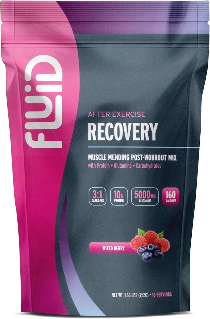 Fluid Recovery Post-Workout Drink Mix - Whey Isolate Protein, L-Glutamine, kolhydrater, alla naturliga ingredienser, glutenfri, laktosfri (blandat Berry)