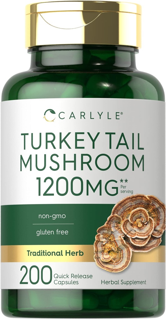 Carlyle Turkiet Tail Mushroom kapslar | 1200mg | 200 greve | Non-GMO & Gluten Free Extract