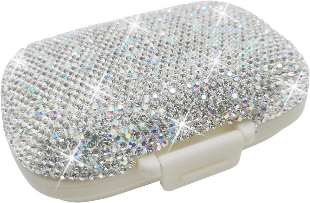 Bling Pill Case for Purse Medicine Vitamin Container Holder Pocket Pill Case Round Medicine Organizer för vitamin / fiskoljor / tillägg Travel Medicine Kit (8 Compartment Silver)