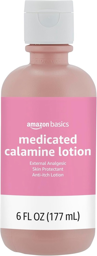 Grundläggande Medicated Calamine Anti-Itch Lotion, Analgesic Skin Protectant, 6 Fluid Ounce, 1-Pack (tidigare Solimo) (ny formel)