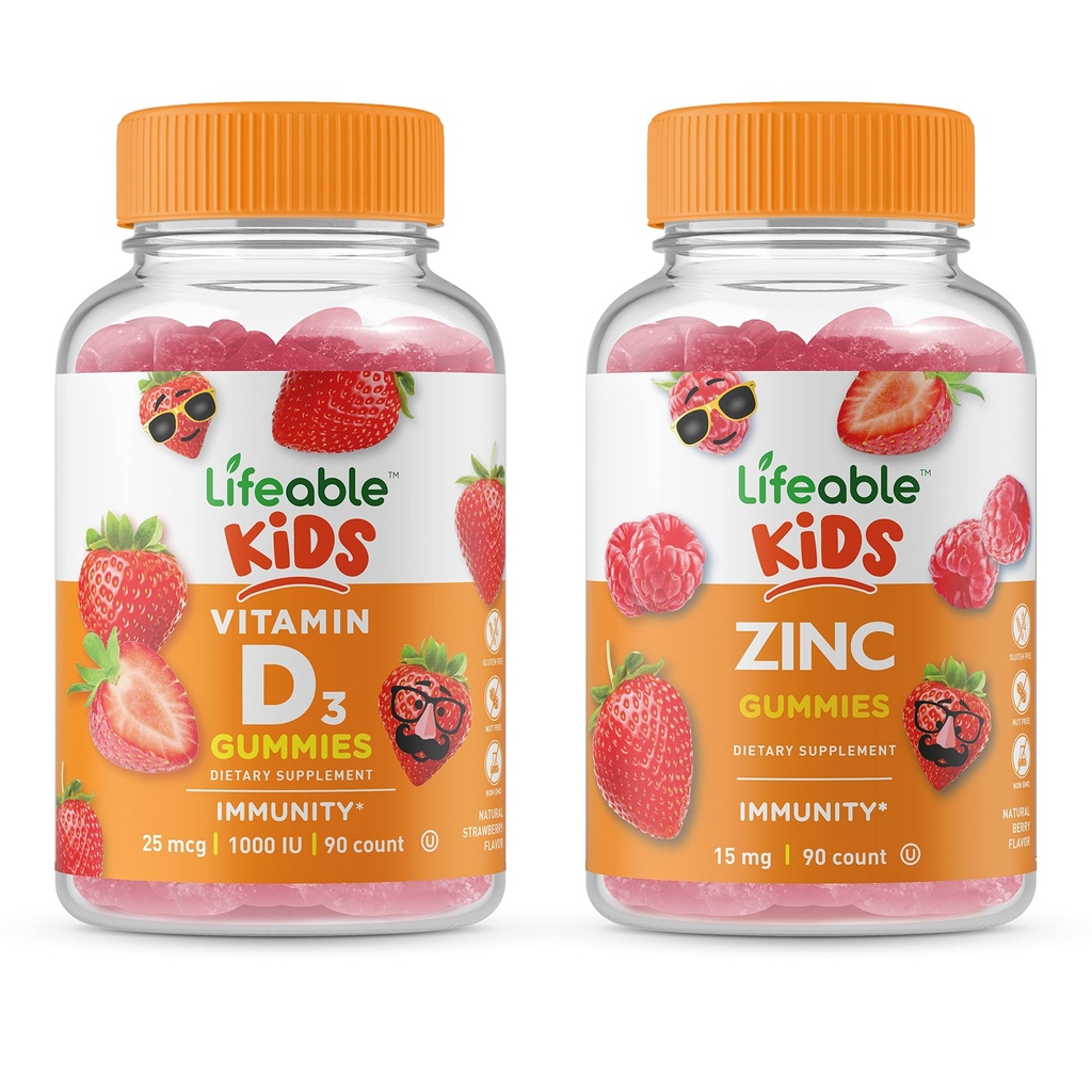 Livliga vitamin D Kids + Zink Kids, Gummies Bundle - Great Tasting, Vitamin Supplement, Gluten Free, GMO Free, Chewable Gummy